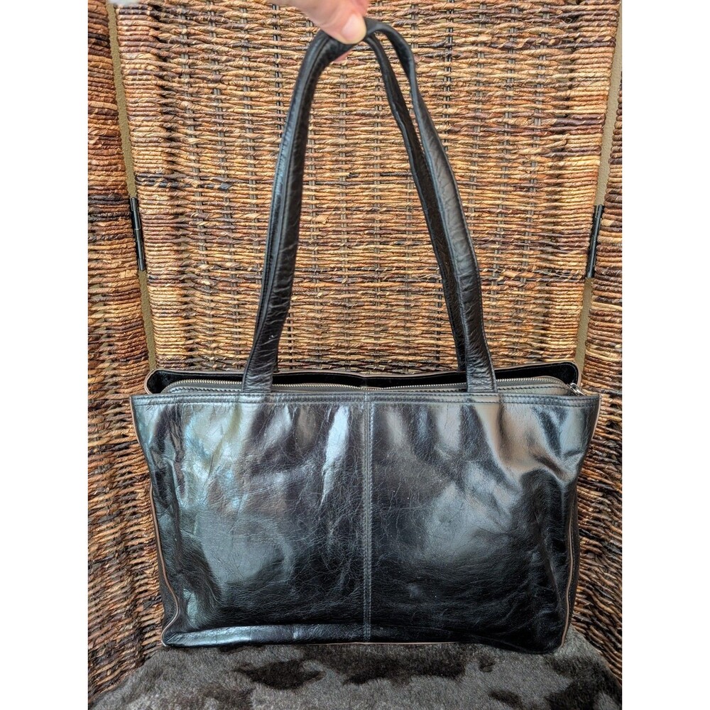 Hobo International Morena Black Leather Shoulder Bag Laptop Tote Y2K Minimalist